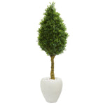 Nearly Natural 5768 4.5' Artificial Green Boxwood Cone Topiary Tree in White Oval Planter, UV Resistant (Indoor/Outdoor)