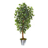 Nearly Natural 9860 5' Artificial Green Ficus Tree in Tin Bucket