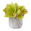 Nearly Natural Cymbidium Orchid Artificial Arrangement in Marble Vase
