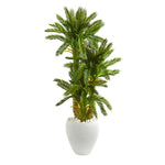 Nearly Natural 9197 4' Artificial Green Triple Cycas Plant in White Planter