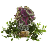 Nearly Natural 8192 20" Artificial Green Begonia & Stephanotis Plant in Decorative Planter