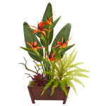 Nearly Natural 8967 28" Artificial Green Bird of Paradise, Succulent & Fern Plant in Decorative Planter