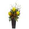 Nearly Natural 42`` Bromeliad and Croton Artificial Plant in Black Vase