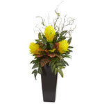 Nearly Natural 42`` Bromeliad and Croton Artificial Plant in Black Vase