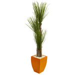 Nearly Natural 6478 5.5' Artificial Green Triple Stalk Yucca Plant in Orange Planter
