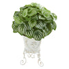 Nearly Natural 8555 18" Artificial Green Real Touch Watermelon Peperomia Plant in Metal Planter