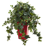 Nearly Natural 8241 30" Artificial Green Ivy Plant in Red Planter