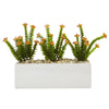 Nearly Natural 6925 9.5" Artificial Green & Orange Flowering Sedum in Rectangular Planter