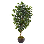 Nearly Natural 9859 64" Artificial Green Ficus Tree in Metal Bowl