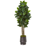 Nearly Natural T1032 64" Artificial Green Rubber Leaf Tree in Ribbed Metal Planter