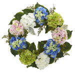Nearly Natural NN4207 24" Hydrangea Wreath, Multi Color