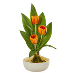 Nearly Natural 18`` Tulip Artificial Arrangement in Gold and Cream Elegant Vase