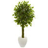 Nearly Natural 5733 4.5' Artificial Green Braided Ficus Tree in White Planter, UV Resistant (Indoor/Outdoor)