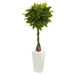 Nearly Natural 5737 5.5' Artificial Green Real Touch Money Tree in White Tower Planter