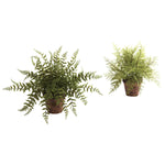 Nearly Natural 4826-S2 12" Artificial Green Fern with Decorative Planter, Set of 2