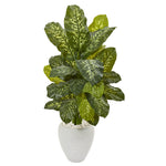 Nearly Natural 9786 48" Artificial Real Touch Green Dieffenbachia Plant in White Planter 