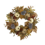 Nearly Natural 24`` Fall Pumpkins, Pine Cones and Berries Artificial Wreath