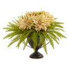 Nearly Natural Dahlia and Fern Artificial Arrangement in Metal Goblet