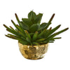 Nearly Natural P1221 13" Artificial Green Succulent Plant in Gold Bowl