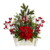 Nearly Natural 18`` Poinsettia, Succulent and Berry Artificial Arrangement in Bench Planter