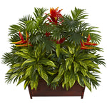Nearly Natural 6833 30" Artificial Green Tropical Garden with Wood Planter