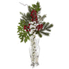 Nearly Natural 25``Wisteria, Iced Pine and Berries Artificial Arrangement in Glass Vase