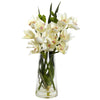 Nearly Natural 4992 19" Artificial Green & White Cymbidium Orchid with Vase