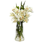 Nearly Natural 4992 19" Artificial Green & White Cymbidium Orchid with Vase