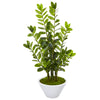 Nearly Natural 9569 37" Artificial Green Zamioculcas Plant in White Planter