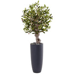 Nearly Natural 5827 3.5' Artificial Green Olive Tree in Gray Cylinder Planter