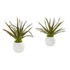Nearly Natural 8515-S2 10" Artificial Green Mini Aloe Succulent Plant in White Vase, Set of 2