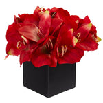 Nearly Natural 9`` Amaryllis Artificial Arrangement in Black Vase