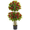 Nearly Natural 4' Artificial Green & Red Double Bougainvillea Topiary Tree