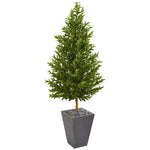 Nearly Natural 9351 67" Artificial Green Olive Cone Topiary Tree in Slate Planter, UV Resistant (Indoor/Outdoor)