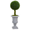 Nearly Natural 5891 3' Artificial Green Braided Boxwood Topiary Tree in Gray Urn, UV Resistant (Indoor/Outdoor)