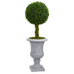 Nearly Natural 5891 3' Artificial Green Braided Boxwood Topiary Tree in Gray Urn, UV Resistant (Indoor/Outdoor)