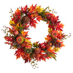 Nearly Natural W1246 32`` Autumn Maple Leaf, Pumpkin Artificial Fall Wreath