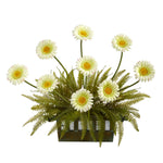 Nearly Natural 23`` Gerber Daisy and Fern Artificial Arrangement in Vase