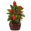 Nearly Natural 6938 45" Artificial Green & Red Mixed Anthurium & Bromeliad in Planter