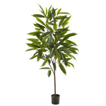 Nearly Natural 8342 52" Artificial Green Long Leaf Ficus Plant in Black Pot