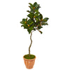 Nearly Natural 9657 56" Artificial Green & Yellow Magnolia Tree in Orange Planter