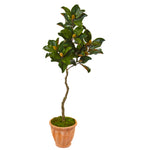 Nearly Natural 9657 56" Artificial Green & Yellow Magnolia Tree in Orange Planter