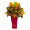 Nearly Natural 27`` Croton Artificial Plant in White Tower Planter (Real Touch)