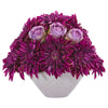 Nearly Natural 16`` Dahlia and Rose Artificial Arrangement in Gray Vase