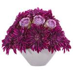 Nearly Natural 16`` Dahlia and Rose Artificial Arrangement in Gray Vase