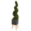 Nearly Natural 9850 64" Artificial Green Rosemary Spiral Topiary Tree in Black Planter with Stand (Indoor/Outdoor)