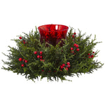 Nearly Natural 4892 6.5" Artificial Green & Red Cedar Berry Candelabrum