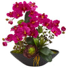 Nearly Natural Phalaenopsis Orchid and Mixed Succulent Garden Artificial Arrangement in Black Vase