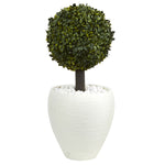 Nearly Natural 5884 26" Artificial Green Boxwood Topiary Tree in White Oval Planter (Indoor/Outdoor)