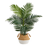 Nearly Natural T2938 4` Kentia Palm Artificial Tree in Cotton & Jute White Woven Planters